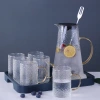 Wholesale of thickened glass hammer-textured cold water kettles, high borosilicate heat-resistant explosion-proof cooling water kettles, cups for drying boiled water and juice jugs details Picture